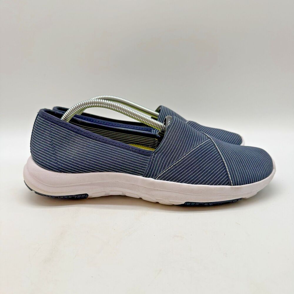 L.L. Bean Back Cove Canvas Shoes Women's 8 Blue Pin-Strip Slip On Comfort 503526